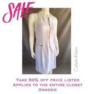 (Sz 8) Calvin Klein White Textured Halter Dress